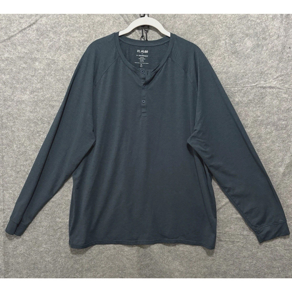 01.Algo Performance Henley Shirt Mens XXL Blue Quick Dry‎ Moisture Wicking